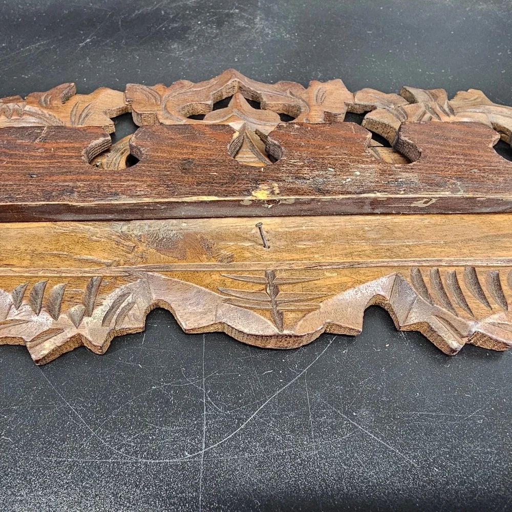 Rare Antique German Black Forest Carved Wood foldable Pipe Rack Wall Mount